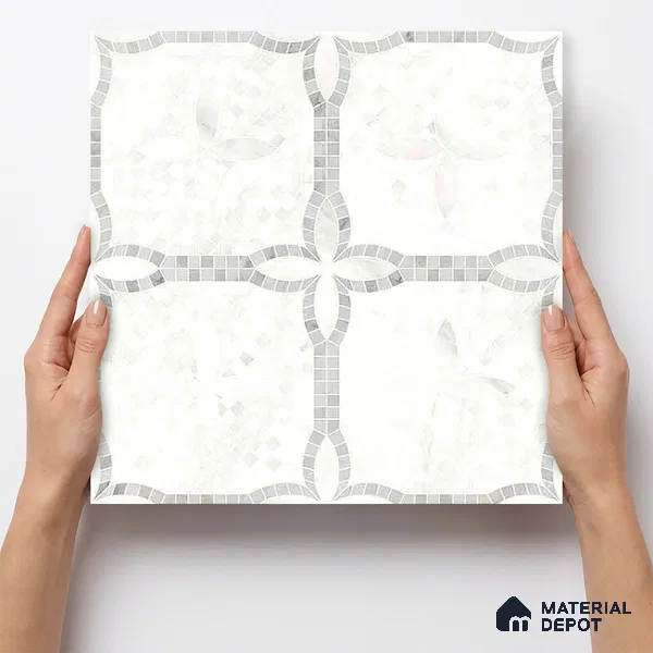Moroccan Carving Wall & Floor Tile TL 11676 Frosted Arabesque 1 ft x 1 ft Ceramic Carving Matte Finish Tile - 10 mm | Suitable For Bathroom, Dining Area, Kitchen