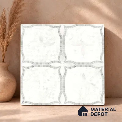 Moroccan Carving Wall & Floor Tile TL 11676 Frosted Arabesque 1 ft x 1 ft Ceramic Carving Matte Finish Tile - 10 mm | Suitable For Bathroom, Dining Area, Kitchen