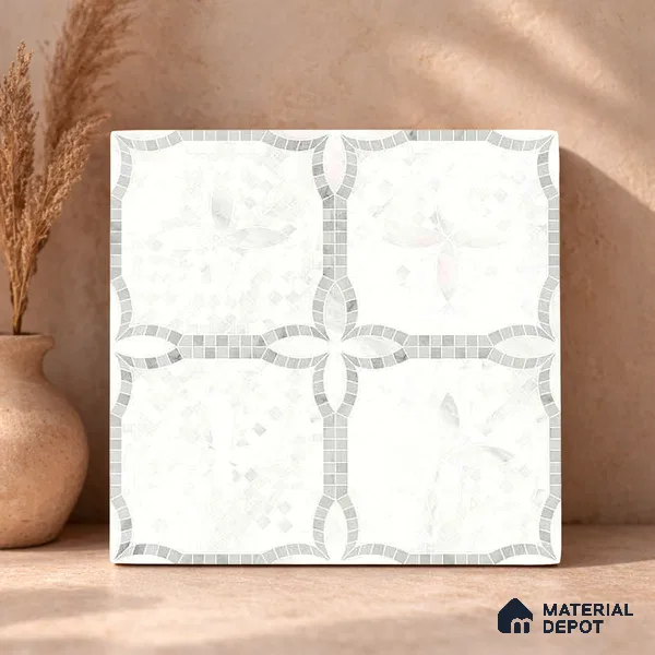 Moroccan Carving Wall & Floor Tile TL 11676 Frosted Arabesque 1 ft x 1 ft Ceramic Carving Matte Finish Tile - 10 mm | Suitable For Bathroom, Dining Area, Kitchen