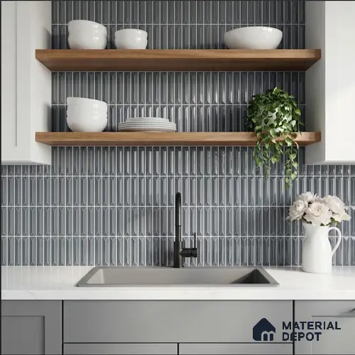 Faux Kitkat Subway Wall Tile TL 11308 Graphite Arrow 1 ft x 1 ft Ceramic Glossy Finish Tile - 10 mm | Suitable For Bathroom, Balcony & Kitchen Backsplash