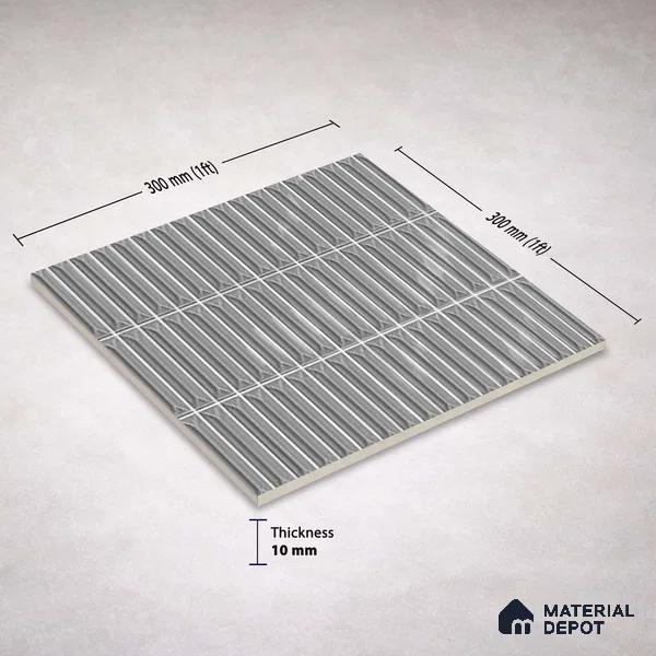 Faux Kitkat Subway Wall Tile TL 11308 Graphite Arrow 1 ft x 1 ft Ceramic Glossy Finish Tile - 10 mm | Suitable For Bathroom, Balcony & Kitchen Backsplash