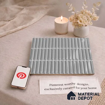 Faux Kitkat Subway Wall Tile TL 11308 Graphite Arrow 1 ft x 1 ft Ceramic Glossy Finish Tile - 10 mm | Suitable For Bathroom, Balcony & Kitchen Backsplash