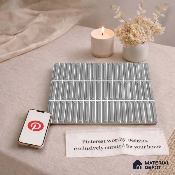 Faux Kitkat Subway Wall Tile TL 11308 Graphite Arrow 1 ft x 1 ft Ceramic Glossy Finish Tile - 10 mm | Suitable For Bathroom, Balcony & Kitchen Backsplash