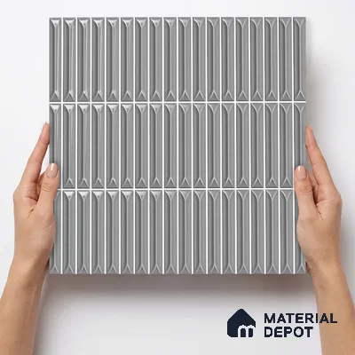 Faux Kitkat Subway Wall Tile TL 11308 Graphite Arrow 1 ft x 1 ft Ceramic Glossy Finish Tile - 10 mm | Suitable For Bathroom, Balcony & Kitchen Backsplash