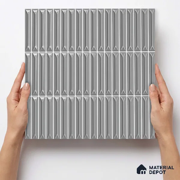 Faux Kitkat Subway Wall Tile TL 11308 Graphite Arrow 1 ft x 1 ft Ceramic Glossy Finish Tile - 10 mm | Suitable For Bathroom, Balcony & Kitchen Backsplash