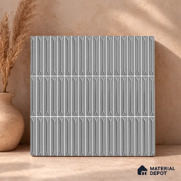 Faux Kitkat Subway Wall Tile TL 11308 Graphite Arrow 1 ft x 1 ft Ceramic Glossy Finish Tile - 10 mm | Suitable For Bathroom, Balcony & Kitchen Backsplash