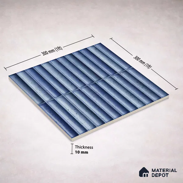 Faux Subway Wall Tile TL 11292 Indigo Ridge 1 ft x 1 ft Ceramic Glossy Finish Tile - 10 mm | Suitable For Bathroom, Dining Area, Kitchen Backsplash