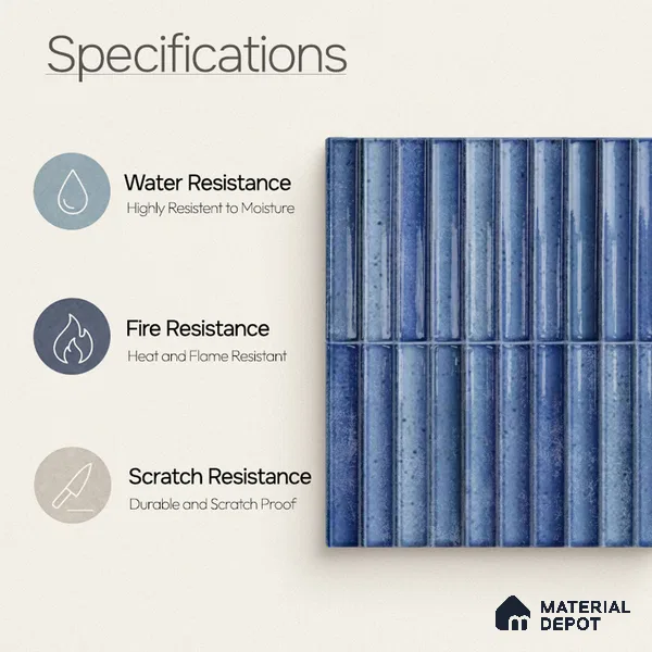 Faux Subway Wall Tile TL 11292 Indigo Ridge 1 ft x 1 ft Ceramic Glossy Finish Tile - 10 mm | Suitable For Bathroom, Dining Area, Kitchen Backsplash
