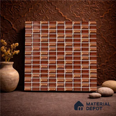 Faux Subway Wall Tile TL 11325 Bronze Prism 1 ft x 1 ft Ceramic Glossy Finish Tile - 10 mm | Suitable For Bathroom, Dining Area, Kitchen Backsplash