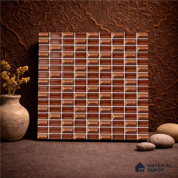 Faux Subway Wall Tile TL 11325 Bronze Prism 1 ft x 1 ft Ceramic Glossy Finish Tile - 10 mm | Suitable For Bathroom, Dining Area, Kitchen Backsplash