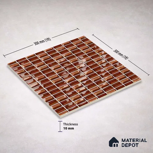 Faux Subway Wall Tile TL 11325 Bronze Prism 1 ft x 1 ft Ceramic Glossy Finish Tile - 10 mm | Suitable For Bathroom, Balcony & Kitchen Backsplash