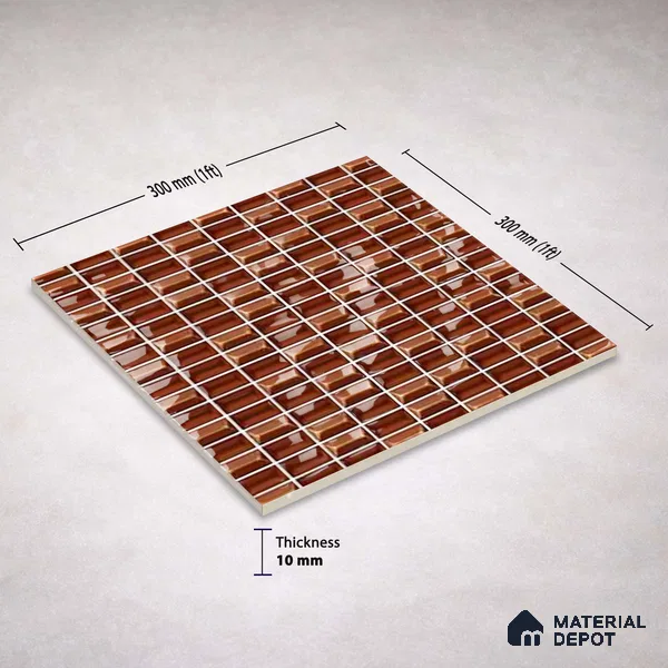 Faux Subway Wall Tile TL 11325 Bronze Prism 1 ft x 1 ft Ceramic Glossy Finish Tile - 10 mm | Suitable For Bathroom, Dining Area, Kitchen Backsplash