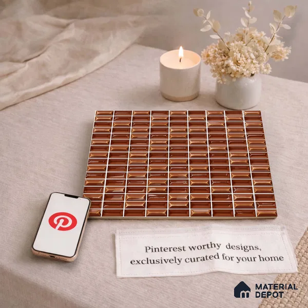 Faux Subway Wall Tile TL 11325 Bronze Prism 1 ft x 1 ft Ceramic Glossy Finish Tile - 10 mm | Suitable For Bathroom, Dining Area, Kitchen Backsplash