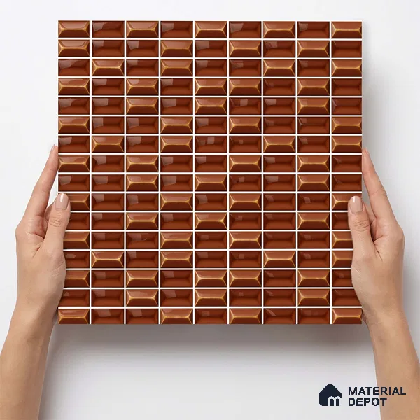 Faux Subway Wall Tile TL 11325 Bronze Prism 1 ft x 1 ft Ceramic Glossy Finish Tile - 10 mm | Suitable For Bathroom, Dining Area, Kitchen Backsplash