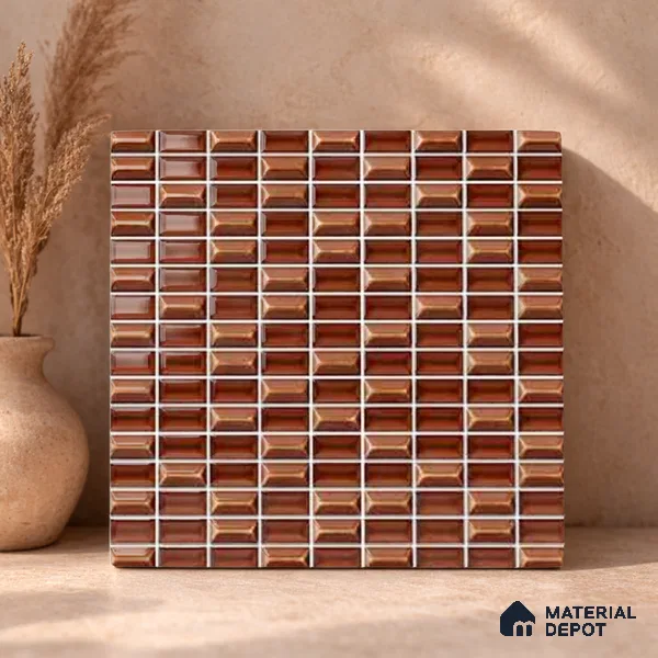 Faux Subway Wall Tile TL 11325 Bronze Prism 1 ft x 1 ft Ceramic Glossy Finish Tile - 10 mm | Suitable For Bathroom, Dining Area, Kitchen Backsplash