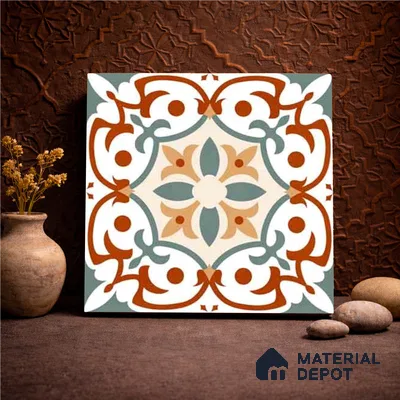 Moroccan Wall & Floor Carpet Center Tile TL 11167 Terra Vine 1 ft x 1 ft Ceramic Matte Finish Tile - 10 mm | Suitable For Kitchen, Bathroom, Balcony