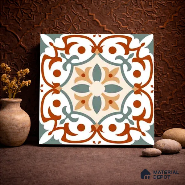 Moroccan Wall & Floor Carpet Center Tile TL 11167 Terra Vine 1 ft x 1 ft Ceramic Matte Finish Tile - 10 mm | Suitable For Kitchen, Bathroom, Balcony