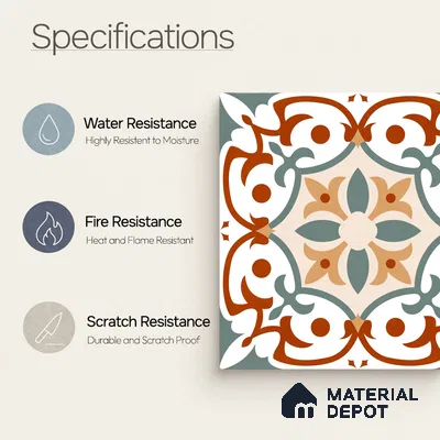 Moroccan Wall & Floor Carpet Center Tile TL 11167 Terra Vine 1 ft x 1 ft Ceramic Matte Finish Tile - 10 mm | Suitable For Kitchen, Bathroom, Balcony