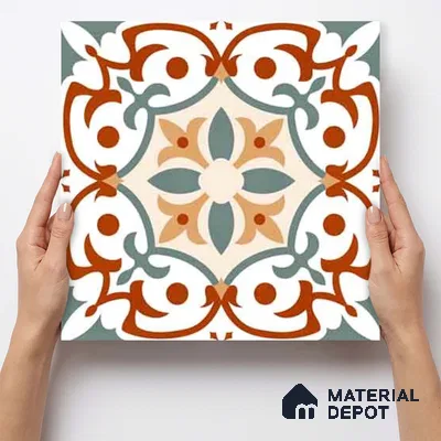 Moroccan Wall & Floor Carpet Center Tile TL 11167 Terra Vine 1 ft x 1 ft Ceramic Matte Finish Tile - 10 mm | Suitable For Kitchen, Bathroom, Balcony