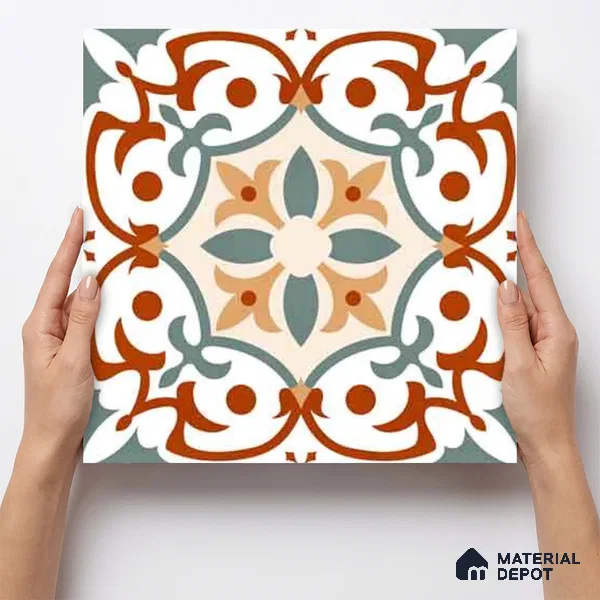 Moroccan Wall & Floor Carpet Center Tile TL 11167 Terra Vine 1 ft x 1 ft Ceramic Matte Finish Tile - 10 mm | Suitable For Kitchen, Bathroom, Balcony