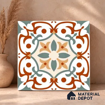 Moroccan Wall & Floor Carpet Center Tile TL 11167 Terra Vine 1 ft x 1 ft Ceramic Matte Finish Tile - 10 mm | Suitable For Kitchen, Bathroom, Balcony