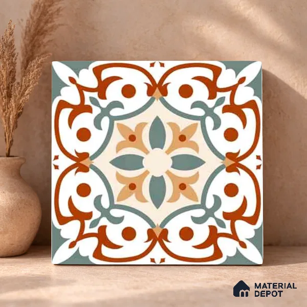 Moroccan Wall & Floor Carpet Center Tile TL 11167 Terra Vine 1 ft x 1 ft Ceramic Matte Finish Tile - 10 mm | Suitable For Kitchen, Bathroom, Balcony