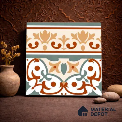 Moroccan Wall & Floor Carpet Border Tile TL 11168 Verdant Baroque 1 ft x 1 ft Ceramic Matte Finish Tile - 10 mm | Suitable For Kitchen, Bathroom, Balcony