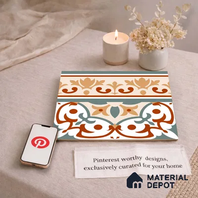 Moroccan Wall & Floor Carpet Border Tile TL 11168 Verdant Baroque 1 ft x 1 ft Ceramic Matte Finish Tile - 10 mm | Suitable For Kitchen, Bathroom, Balcony
