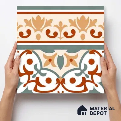 Moroccan Wall & Floor Carpet Border Tile TL 11168 Verdant Baroque 1 ft x 1 ft Ceramic Matte Finish Tile - 10 mm | Suitable For Kitchen, Bathroom, Balcony
