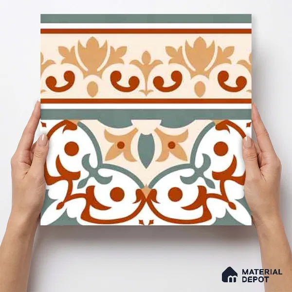 Moroccan Wall & Floor Carpet Border Tile TL 11168 Verdant Baroque 1 ft x 1 ft Ceramic Matte Finish Tile - 10 mm | Suitable For Kitchen, Bathroom, Balcony