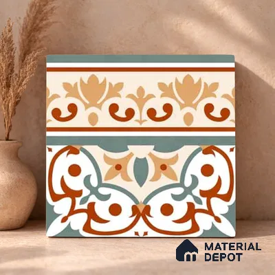 Moroccan Wall & Floor Carpet Border Tile TL 11168 Verdant Baroque 1 ft x 1 ft Ceramic Matte Finish Tile - 10 mm | Suitable For Kitchen, Bathroom, Balcony