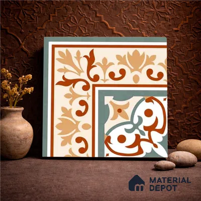 Moroccan Wall & Floor Carpet Corner Tile TL 11169 Terracotta Fleur 1 ft x 1 ft Ceramic Matte Finish Tile - 10 mm | Suitable For Kitchen, Bathroom, Balcony
