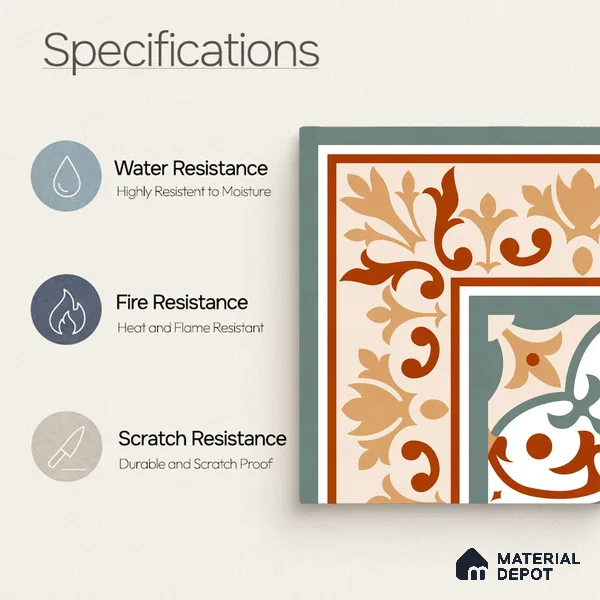 Moroccan Wall & Floor Carpet Corner Tile TL 11169 Terracotta Fleur 1 ft x 1 ft Ceramic Matte Finish Tile - 10 mm | Suitable For Kitchen, Bathroom, Balcony