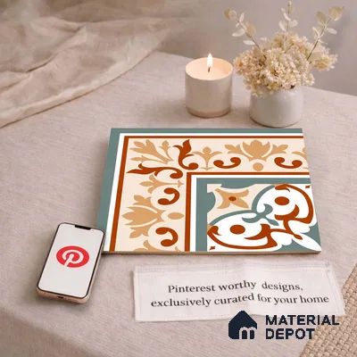 Moroccan Wall & Floor Carpet Corner Tile TL 11169 Terracotta Fleur 1 ft x 1 ft Ceramic Matte Finish Tile - 10 mm | Suitable For Kitchen, Bathroom, Balcony
