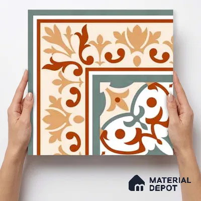 Moroccan Wall & Floor Carpet Corner Tile TL 11169 Terracotta Fleur 1 ft x 1 ft Ceramic Matte Finish Tile - 10 mm | Suitable For Kitchen, Bathroom, Balcony