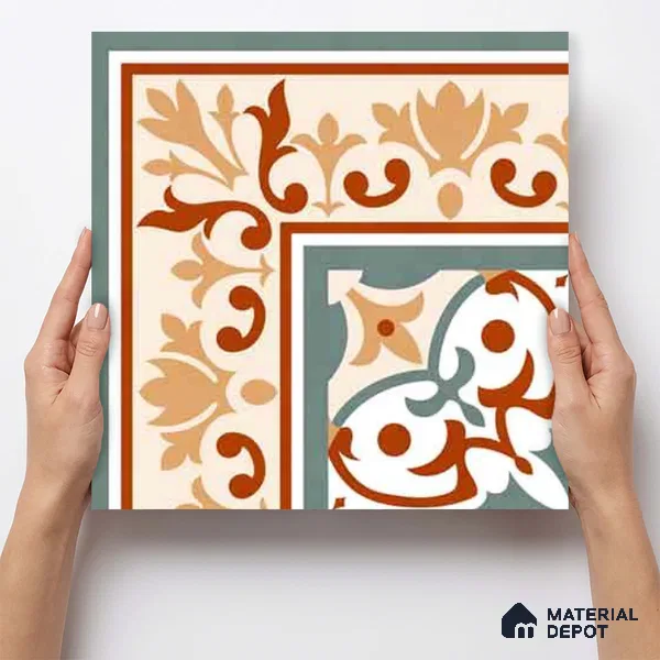 Moroccan Wall & Floor Carpet Corner Tile TL 11169 Terracotta Fleur 1 ft x 1 ft Ceramic Matte Finish Tile - 10 mm | Suitable For Kitchen, Bathroom, Balcony