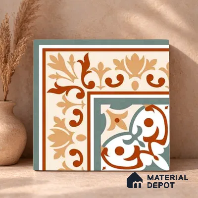 Moroccan Wall & Floor Carpet Corner Tile TL 11169 Terracotta Fleur 1 ft x 1 ft Ceramic Matte Finish Tile - 10 mm | Suitable For Kitchen, Bathroom, Balcony