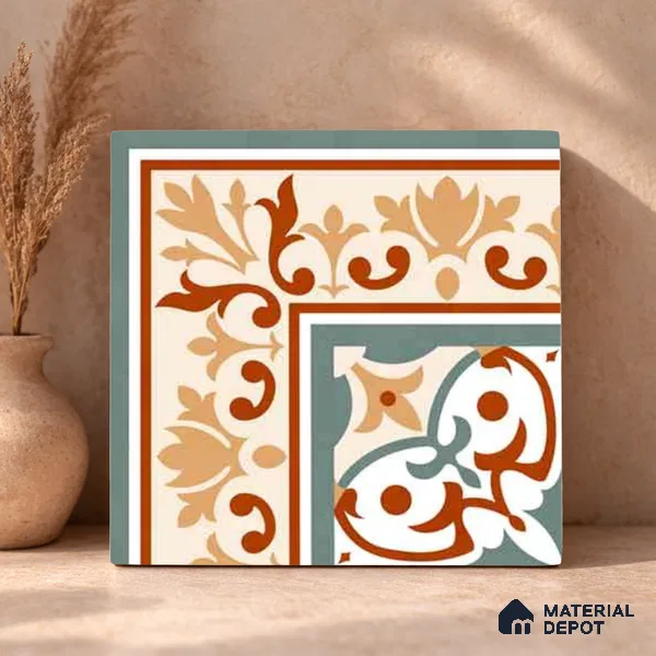 Moroccan Wall & Floor Carpet Corner Tile TL 11169 Terracotta Fleur 1 ft x 1 ft Ceramic Matte Finish Tile - 10 mm | Suitable For Kitchen, Bathroom, Balcony