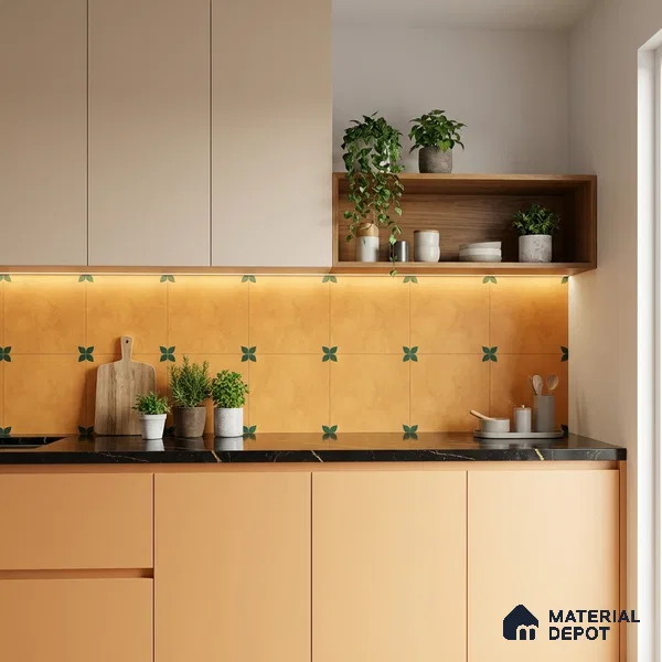 Moroccan Wall & Floor Tile TL 11132 Amber Leaf 1 ft x 1 ft Ceramic Matte Finish Tile - 10 mm | Suitable For Kitchen, Bathroom, Balcony
