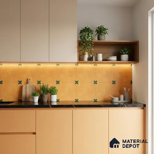 Moroccan Wall & Floor Tile TL 11132 Amber Leaf 1 ft x 1 ft Ceramic Matte Finish Tile - 10 mm | Suitable For Bathroom, Balcony & Kitchen Backsplash