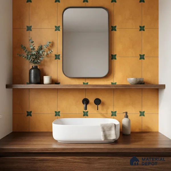 Moroccan Wall & Floor Tile TL 11132 Amber Leaf 1 ft x 1 ft Ceramic Matte Finish Tile - 10 mm | Suitable For Kitchen, Bathroom, Balcony