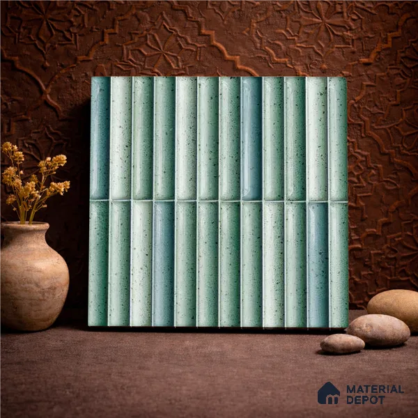 Faux Subway Wall Tile TL 11286 Seafoam Reed 1 ft x 1 ft Ceramic Glossy Finish Tile - 10 mm | Suitable For Bathroom, Dining Area, Kitchen Backsplash