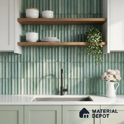 Faux Subway Wall Tile TL 11286 Seafoam Reed 1 ft x 1 ft Ceramic Glossy Finish Tile - 10 mm | Suitable For Bathroom, Dining Area, Kitchen Backsplash