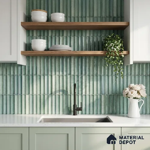 Faux Subway Wall Tile TL 11286 Seafoam Reed 1 ft x 1 ft Ceramic Glossy Finish Tile - 10 mm | Suitable For Bathroom, Dining Area, Kitchen Backsplash