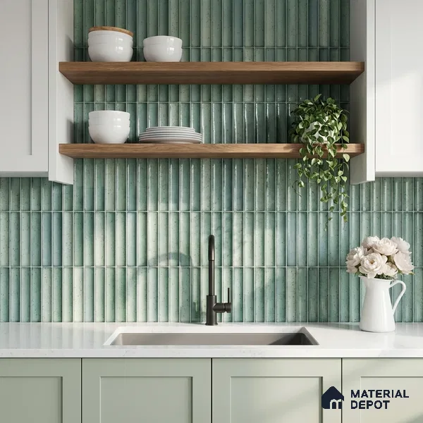 Faux Subway Wall Tile TL 11286 Seafoam Reed 1 ft x 1 ft Ceramic Glossy Finish Tile - 10 mm | Suitable For Bathroom, Dining Area, Kitchen Backsplash