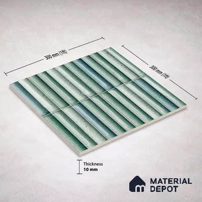 Faux Subway Wall Tile TL 11286 Seafoam Reed 1 ft x 1 ft Ceramic Glossy Finish Tile - 10 mm | Suitable For Bathroom, Dining Area, Kitchen Backsplash