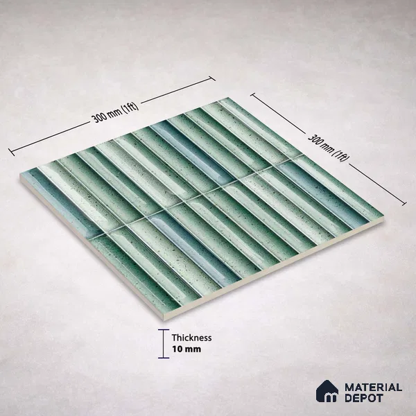 Faux Subway Wall Tile TL 11286 Seafoam Reed 1 ft x 1 ft Ceramic Glossy Finish Tile - 10 mm | Suitable For Bathroom, Dining Area, Kitchen Backsplash