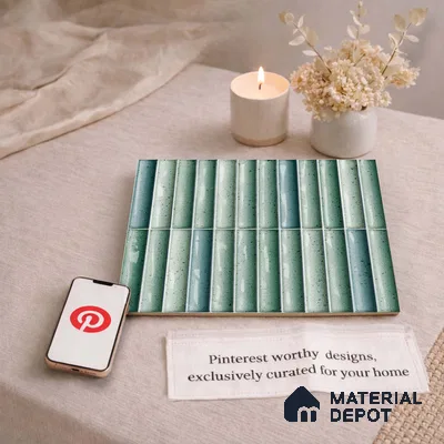 Faux Subway Wall Tile TL 11286 Seafoam Reed 1 ft x 1 ft Ceramic Glossy Finish Tile - 10 mm | Suitable For Bathroom, Dining Area, Kitchen Backsplash