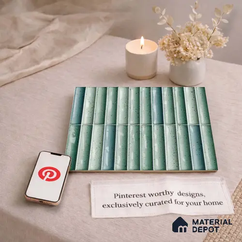 Faux Subway Wall Tile TL 11286 Seafoam Reed 1 ft x 1 ft Ceramic Glossy Finish Tile - 10 mm | Suitable For Bathroom, Balcony & Kitchen Backsplash