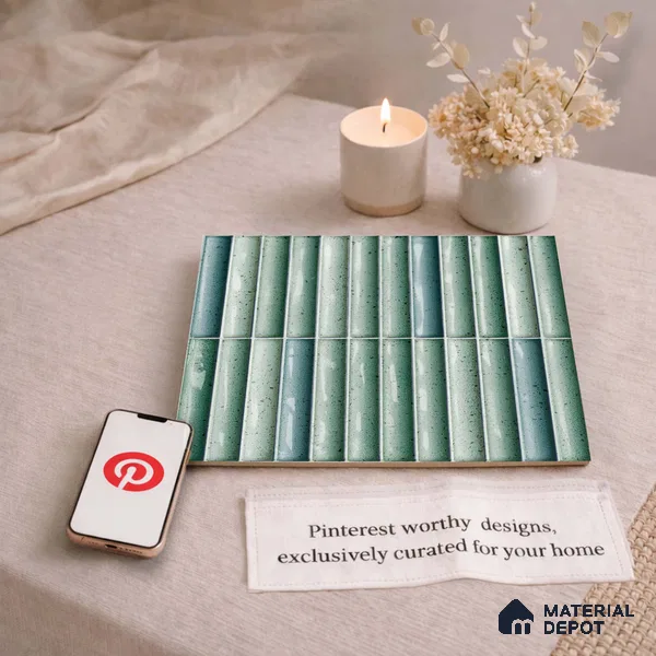 Faux Subway Wall Tile TL 11286 Seafoam Reed 1 ft x 1 ft Ceramic Glossy Finish Tile - 10 mm | Suitable For Bathroom, Dining Area, Kitchen Backsplash